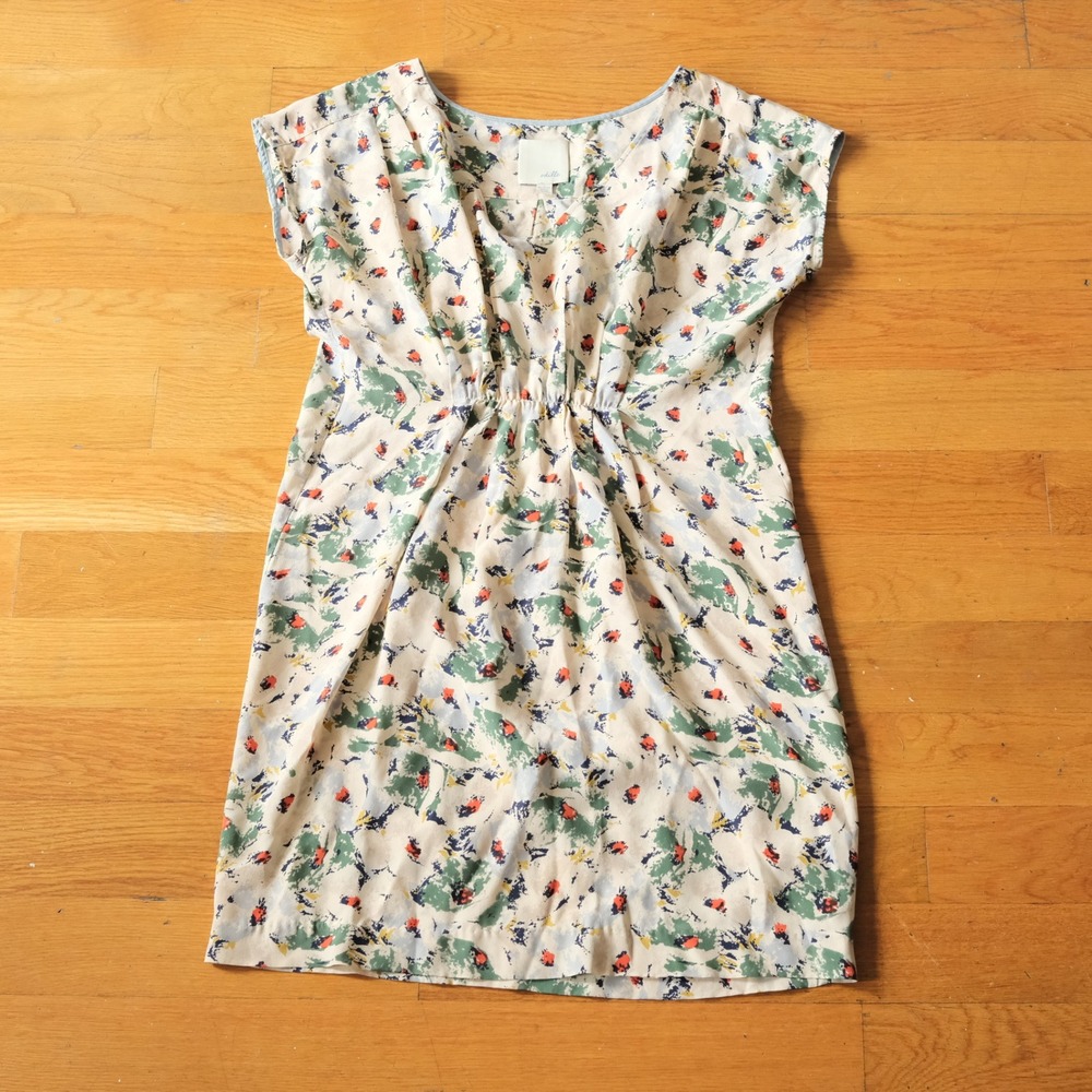 Odille Anthropologie Shift Dress Womens Cream Abstract Print Boho‎ Artistic S